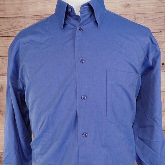 PRONTO UOMO 80s 2-PLY NON-IRON SOLID BLUE BUTTON UP DRESS SHIRT MENS SZ L - Picture 1 of 7
